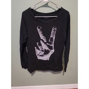 Lauren Moshi Women's Sweater Long Sleeve Peace Sign Black‎ Top Size XS